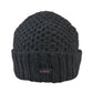 Kurze Beanie Mütze, Wollmütze aus Schurwolle, Webenmuster Strick Schwarz mit Breitem Mützenumschlag.