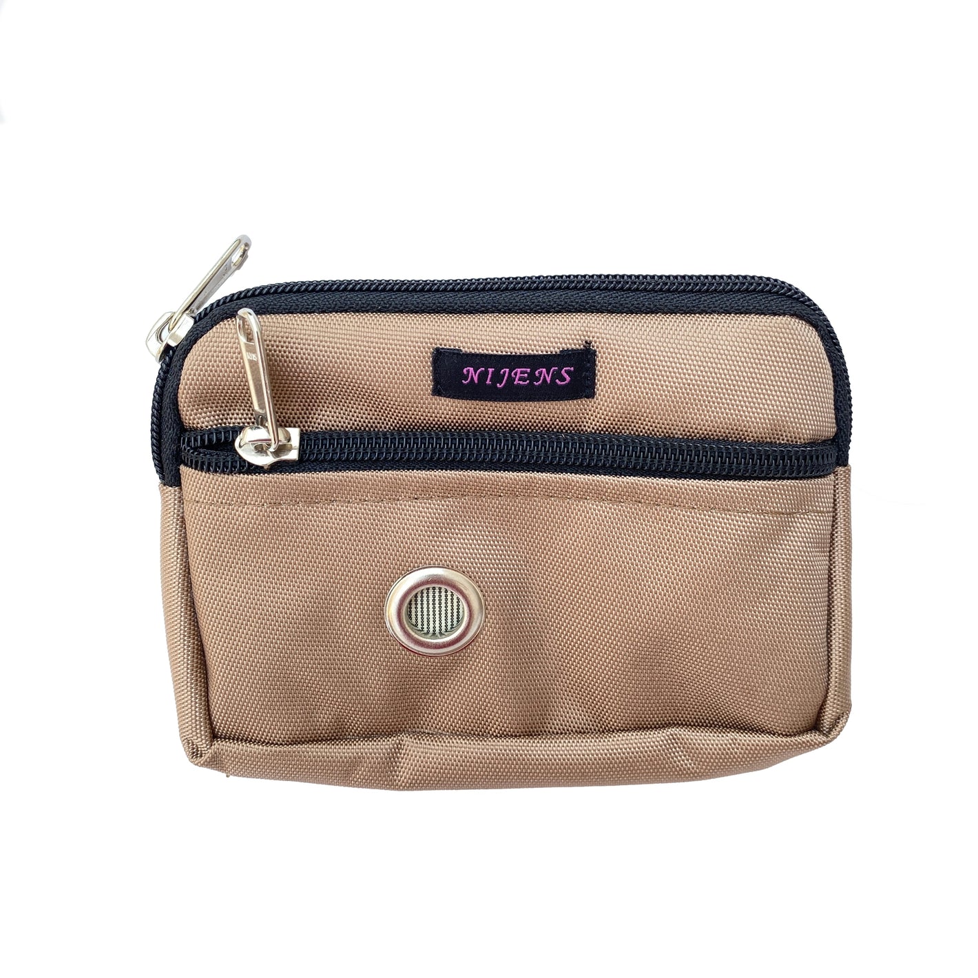 Kleine Beuteltasche mit Schlaufen, Öse, Wasserfester Stoff Beige