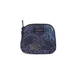 Kleine Beuteltasche aus bedrucktem Baumwollstoff Lila mit Gürtelschlaufen und mit einem Fach.