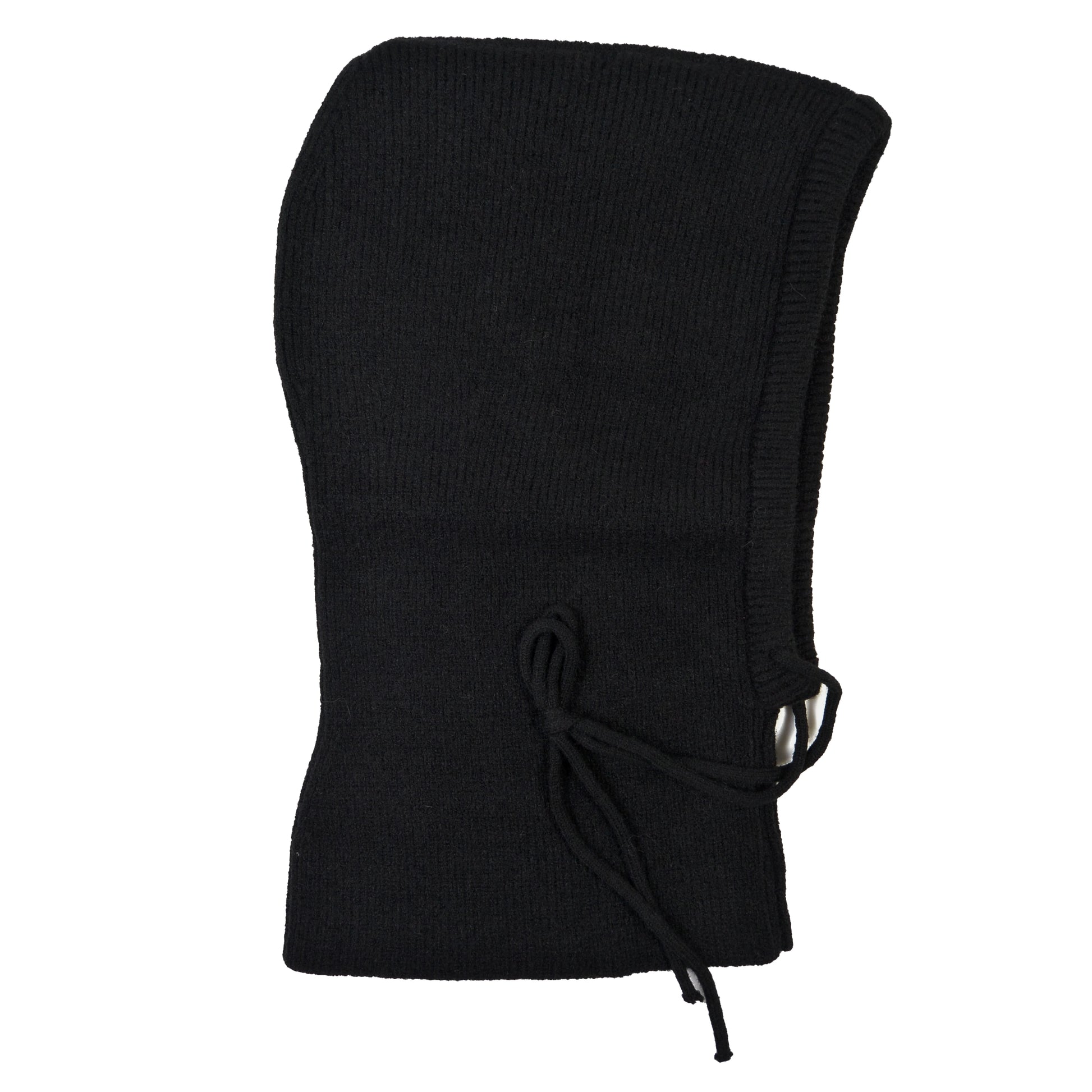 Balaclava Schwarz aus Strick mit Kordelzug – Seitenansicht