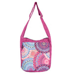 Nijens Shopper aus Canvas mit mehrfarbigem Mandala-Muster in Rosa-Türkis und verstellbarem Schultergurt, Vorderansicht.