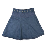 Nijens Tweed-Wenderock in Blau mit gemustertem Bund und kleiner Tasche. Warmer Wickelrock für den Winter.