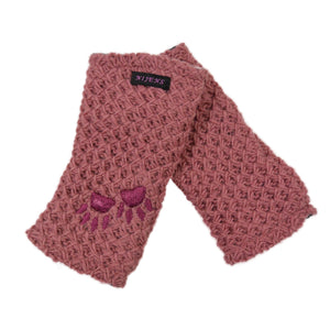 Armstulpen mit Zwei-Pfoten-Stickerei aus Schurwolle in Altrosa.
