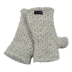 Pulswärmer, Armstulpen mit Daumen aus Schurwolle, Grau, mit Fleece gefüttert.