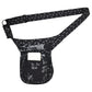Schwarze Gürteltasche mit Lilien Motiv. Der Gürtel ist größenverstellbar dadurch ist diese Tasche auch als Umhängetasche geeignet.