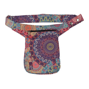 Gürteltasche aus Polyester Bunt mit Mandala Motiven rosa-türkis-lila.