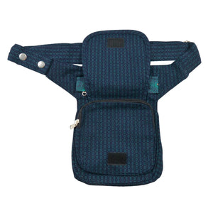 Bauchtasche Hüfttasche Stoff Baumwolle in Dunkelblau, Grün  mit Blumen, Muster Mix. Aufgesetztes Reißverschlussfach vorne.