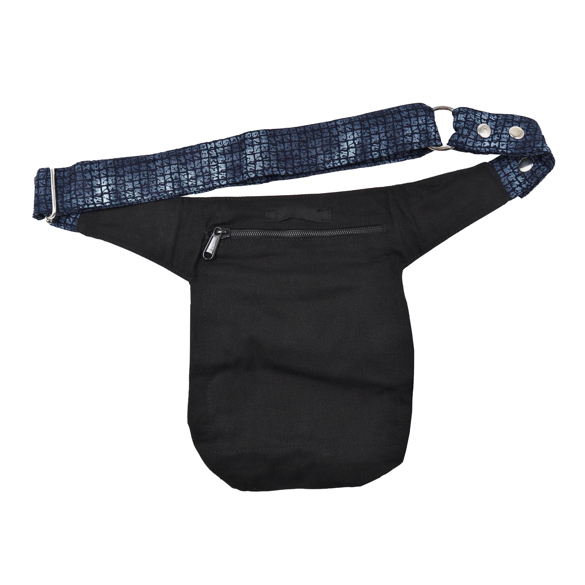 Bauchtasche Hüfttasche Stoff Baumwolle in Blau mit Muster Mix mit Reißverschlussfach auf der hinteren Seite.