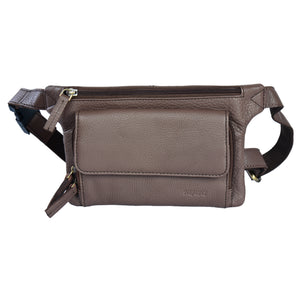 Nijens Pouch, Leather Belt Bag, Money Belt Bag graubraun