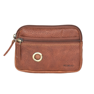 Kleine Beuteltasche aus echtem Leder und mit zwei separaten Fächern. Leder Brandy.