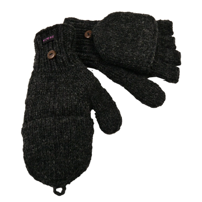 Handschuhe, Fäustlinge aus Schurwolle Schwarz können in halblangen Fingerhandschuh umgewandelt werden. Daumen ist geschlossen.