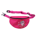 Stoff-Hüfttasche für Mädchen, Rosa Bauchtasche mit verstellbarem Bauchgurt, Clipverschluss. Gürteltasche mit Stickmotiv "Katze-Einhorn".