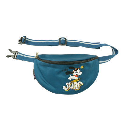  Stoff-Hüfttasche mit Stickmotiv "Let´s SURF", wasserabweisende blaue Bauchtasche mit verstellbarem Bauchgurt, Clipverschluss