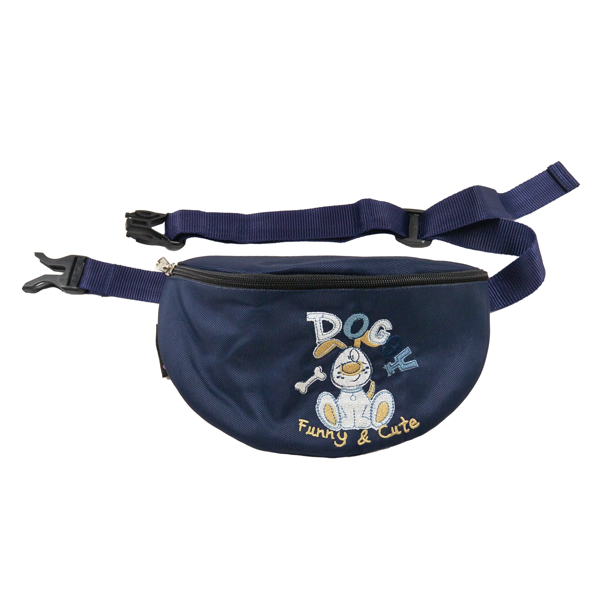 Bauchtasche für Kinder, Tasche mit Stickmotiv "Doggy Funny & Cute", dunkelblaue Farbe