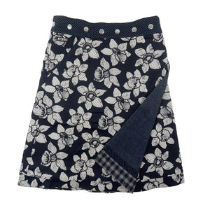 Winterrock Wenderock Wollrock Dunkelblau mit Blumenmuster