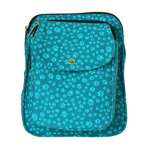 Beuteltasche Gassi-Tasche Stoff-Canvas Türkis mit Pfotenmuster