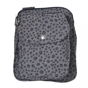 Beuteltasche Gassi-Tasche Stoff-Canvas Grau, mit Pfotenmuster