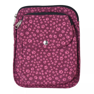 Beuteltasche mit Schlaufen für Doppelte Gassi-Tasche aus Stoff Fuchsia mit Pfotenmuster