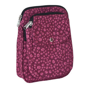 Beuteltasche mit Schlaufen für Doppelte Gassi-Tasche aus Stoff Fuchsia mit Pfotenmuster 2