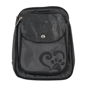 Wasserabweisende Beuteltasche Gassi-Tasche Nylon Dunkelgrau mit Pfote, Herz Applikation.