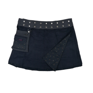 Wenderock aus Kordsamt Navy Blau mit abnehmbarer Seitentasche.