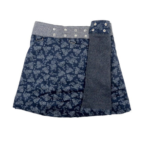 Winterrock Wenderock aus Wolle und Baumwolle Blau mit Blumenmuster