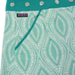 Wenderock, Wickelrock aus Rayonstoff in Türkis/Hellblau mit Muster. Der Umfang ist einstellbar mit einer Druckknopfleiste. Ausschnitt Eingrifftasche an der Seite.