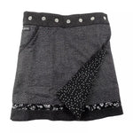 Wenderock aus Wolle, Kombination aus zeitlosem Tweed mit aufgesertem Schmuckband am Saum, schwarze Farbe 