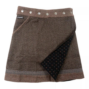 Wollrock, Kombination aus zeitlosem Tweed mit aufgesertem Schmuckband am Saum, braune Farbe