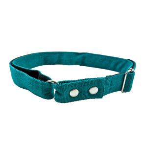 Gürtel aus Baumwolle Türkis. Verschließbar mit zwei Druckknöpfen aus Metall. Stufenlos Größenverstellbar mit Leiterschnalle.