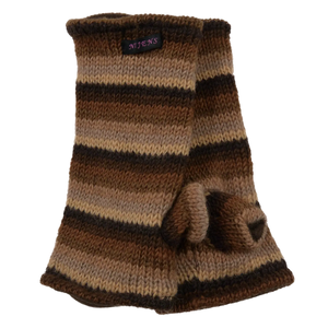 Armstulpen, Pulswärmer aus Schurwolle, gestreift in Braun, Baigetönen mit Daumen und Innenfutter aus Fleece.