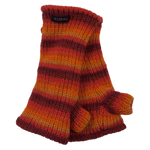 Armstulpen, Pulswärmer aus Schurwolle, gestreift in Rot, Orangetönen mit Daumen und Innenfutter aus Fleece. 