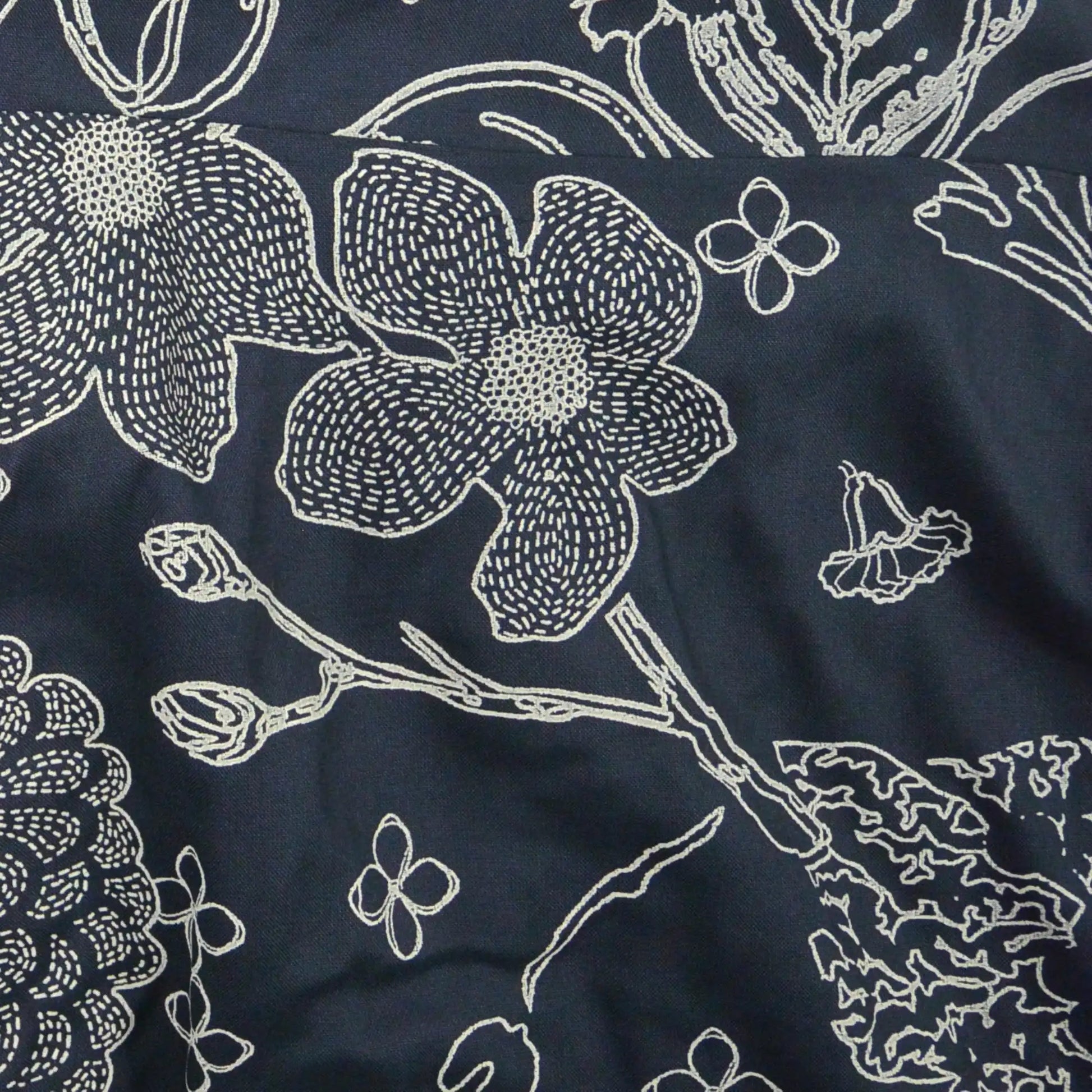 Ausschnitt  Muster des Sommerrock, Maxirock aus Viskose, Nachtblau mit Blumenmotiven. Elastischer Schlupfbund.