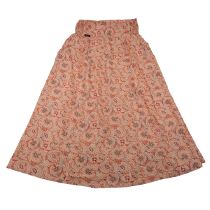 Sommerrock, Maxirock aus Viskose, Rosa mit Blumenmornamenten. Elastischer Schlupfbund.