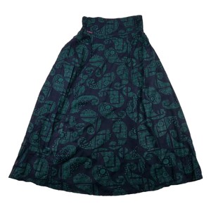 Sommerrock, Maxirock aus Viskose, Dunkelblau mit grünem Paisley. Elastischer Schlupfbund.