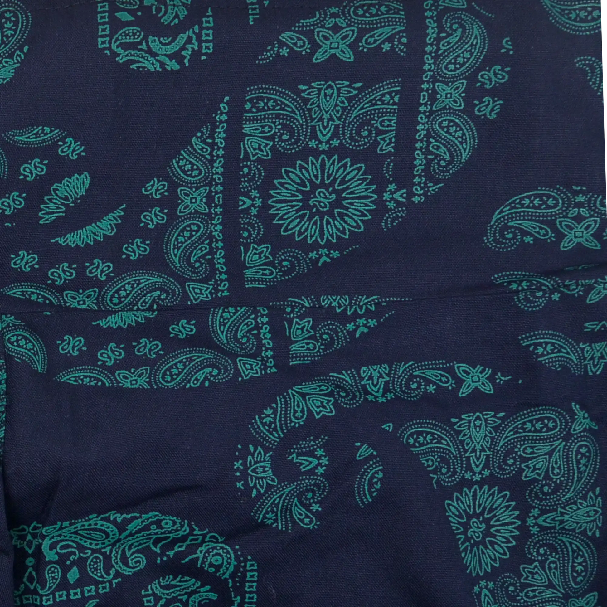 Ausschnitt vom Muster des Sommerrock, Maxirock aus Viskose, dunkelblau mit grünem Paisley. Elastischer Schlupfbund.