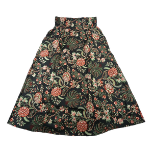 Sommerrock, Maxirock aus Viskose, Schwarz mit Blumen. Elastischer Schlupfbund.