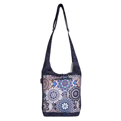 Nijens Small Shopper in Lila mit farbenfrohem Mandala-Muster, Reißverschlussfach und verstellbarem Schultergurt
