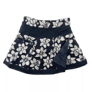 Winterrock Wenderock Minirock aus Wolle Indigoblau mit Blumenmuster
