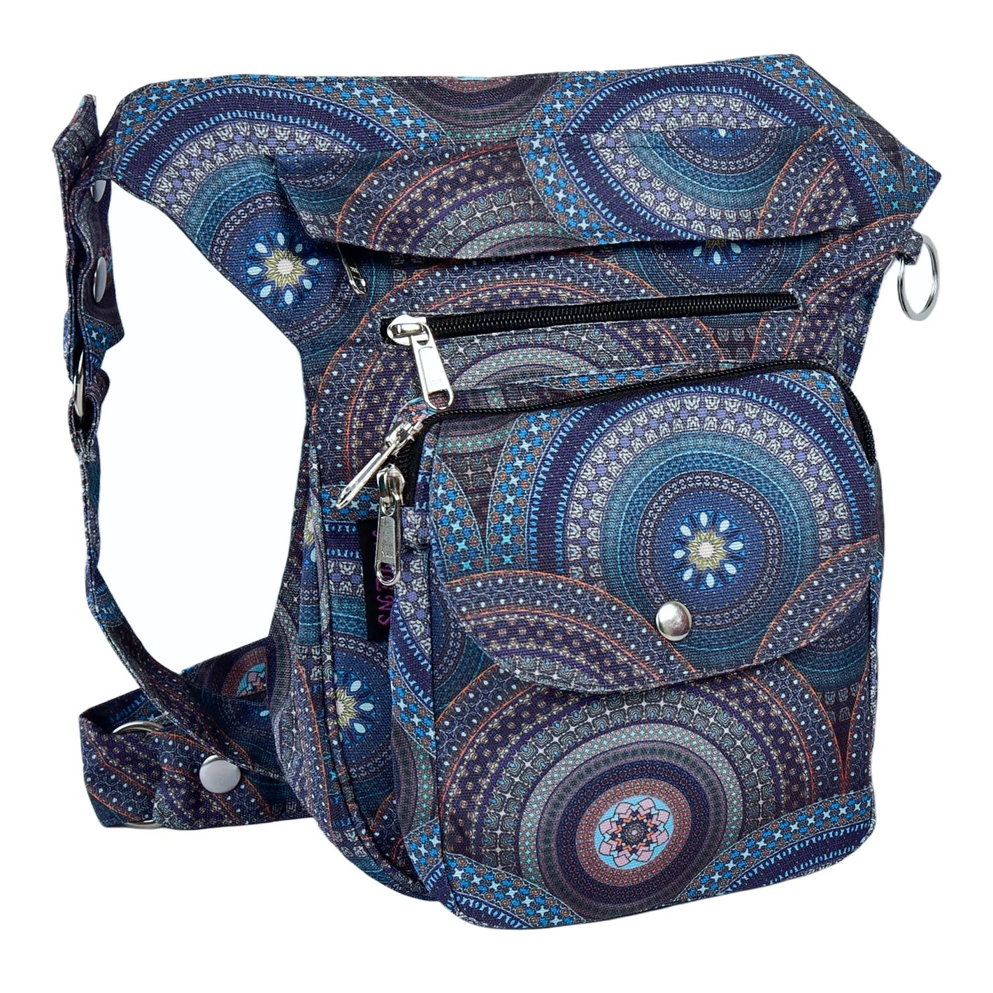 Nijens Gassi-Tasche bei Wanderung – mit wasserfestem Futter, mit Mandala-Design in Blau.