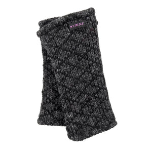 Anthrazitfarbene Pulswärmer, Handstulpen aus Schurwolle mit Karostrickmuster.