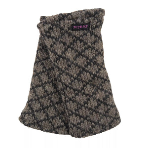 Graubraune Pulswärmer, Handstulpen aus Schurwolle mit Karostrickmuster.