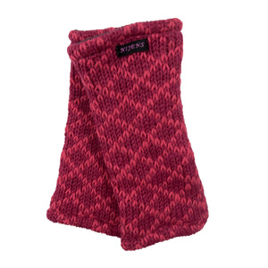 Bordeauxrote Pulswärmer, Handstulpen aus Schurwolle mit Karostrickmuster.