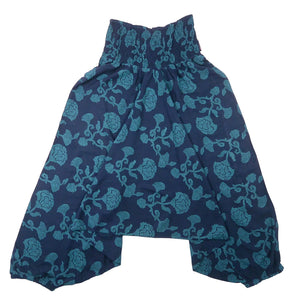 Afghan Hippie Hose aus Viskose in Blau Blumenmuster - Nijens Shop