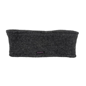 Anthrazitfarbenes Schurwolle Stirnband mit Rippenstrickmuster. Innenfutter ist aus Schwarzem Fleece.
