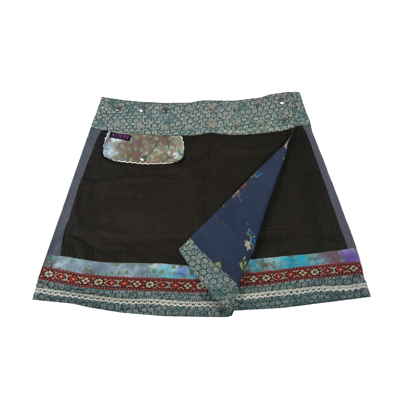 Reversible skirt Winter skirt blue-green - Corduroy Biscuits-W-20