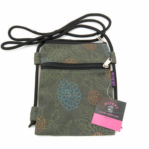Nijens Crossbody Phone-Bag Kleine Tasche Canvas Blumen-Motiv in Khaki