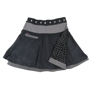 Wendbarer Damenrock aus Cord von Nijens mit Muster und Dots, kleiner Tasche und anpassbarem Bund in Anthrazit, Schwarz.