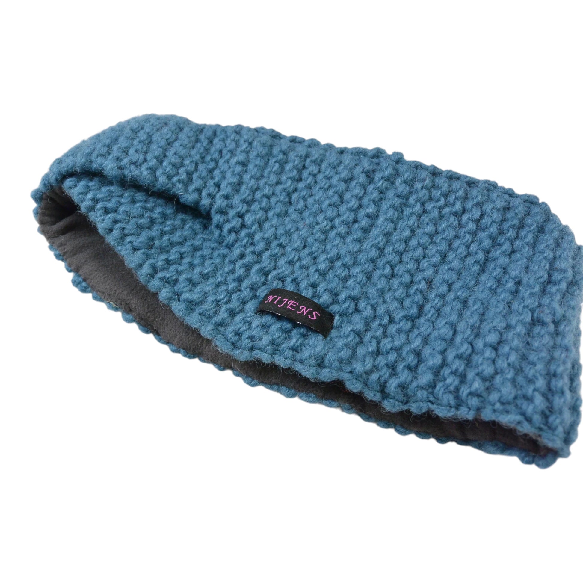 Gefüttertes Nijens Stirnband in Blau mit handgestrickter Optik und gekreuzter Vorderseite