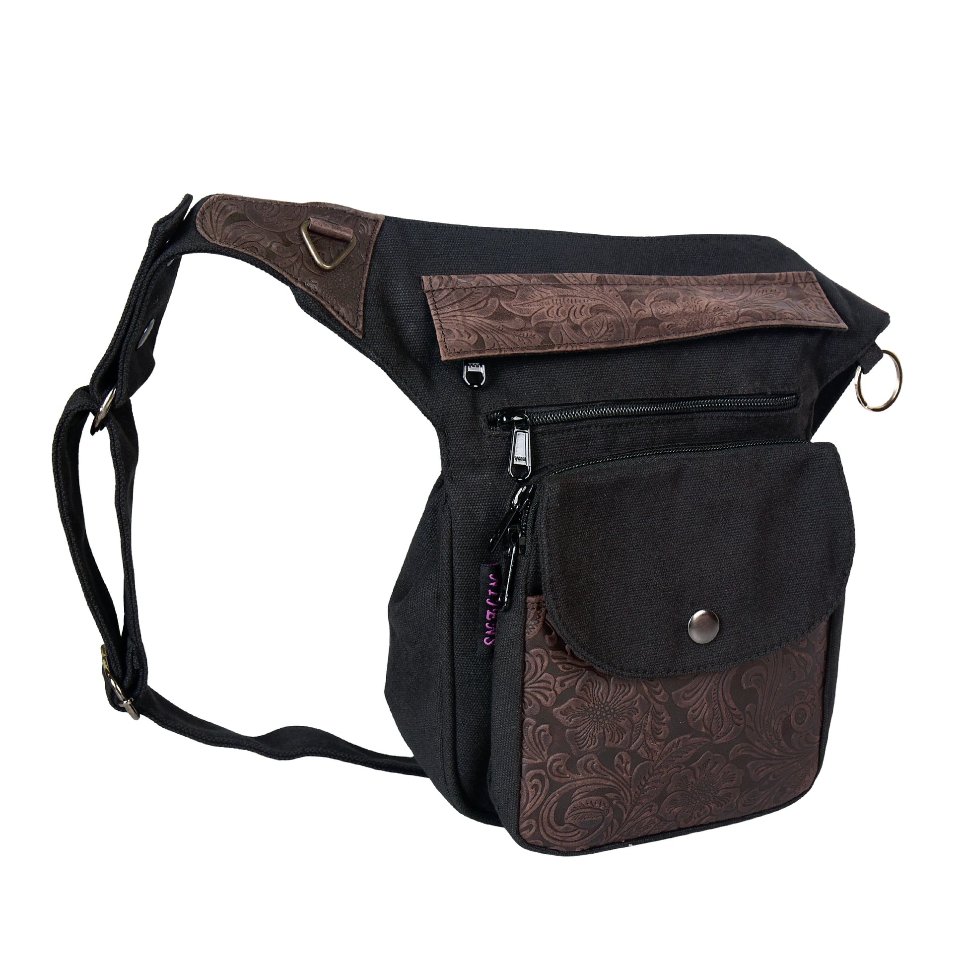 Gassitasche Super-Hannover aus Canvas und echtem Leder in Braun-Schwarz mit geprägtem Lederpatch, Frontansicht